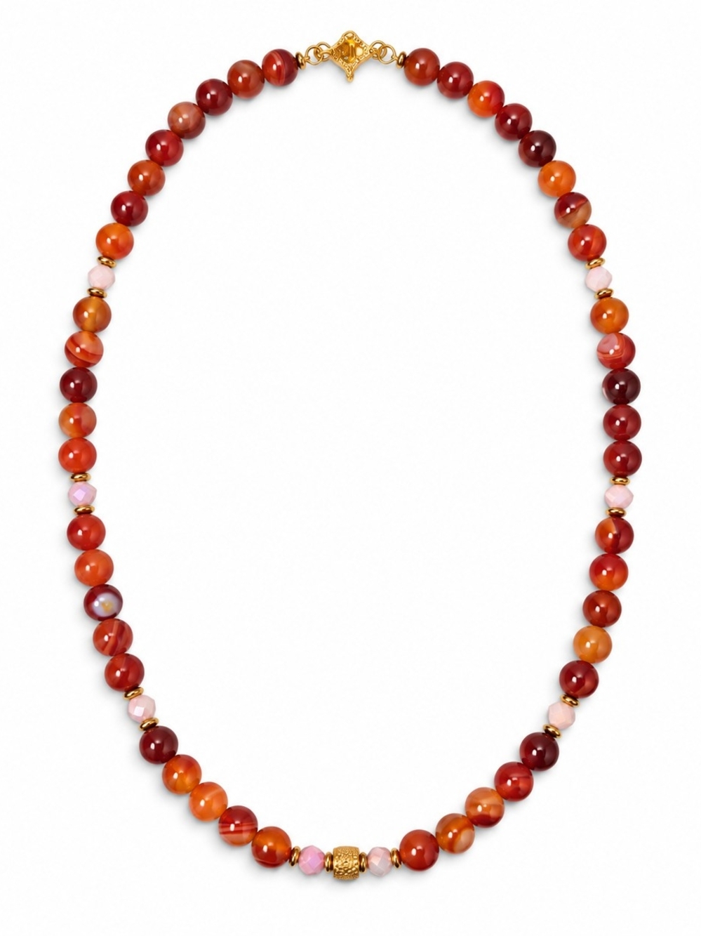 8 mm Carnelian & Czech Crystal Necklace — 18″
